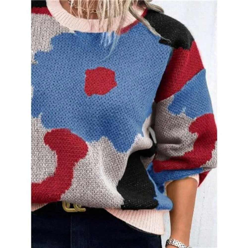 Floral Pattern Round Neck Sweater - Picture 6 of 16